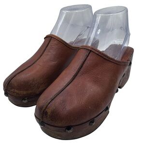 Dunham Women’s Brown Leather Heeled Clogs - Made in Brasil - Size 6.5